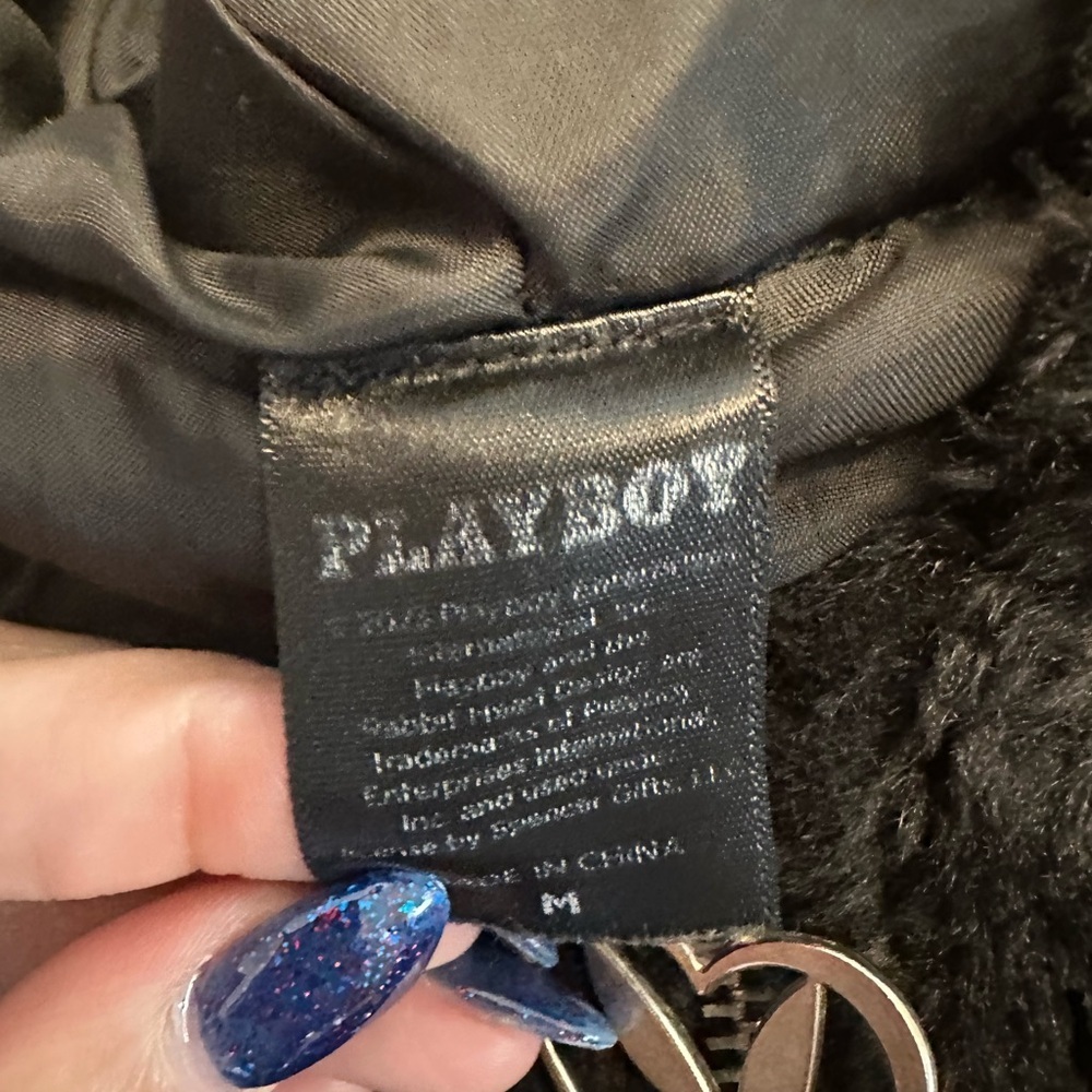 Vintage Y2K PLAYBOY Women’s Black Plush Jacket Size Medium - Picture 3 of 5